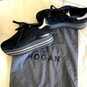 Hogan black glittered platform sneakers.